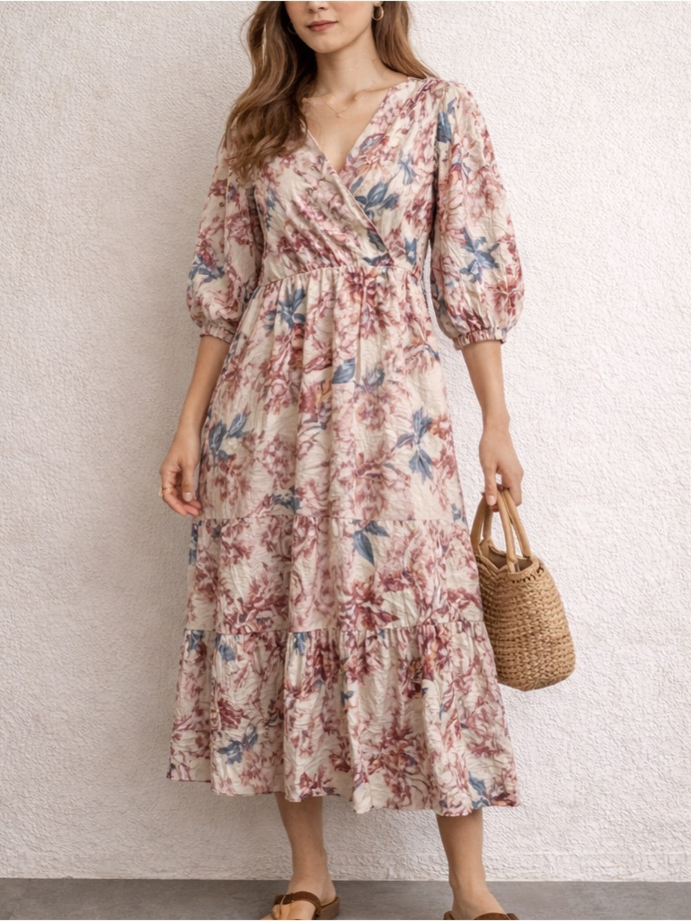 Romantic Floral Maxi Dress Boho Cottagecore Puff Sleeve Flowy XL Summer Spring